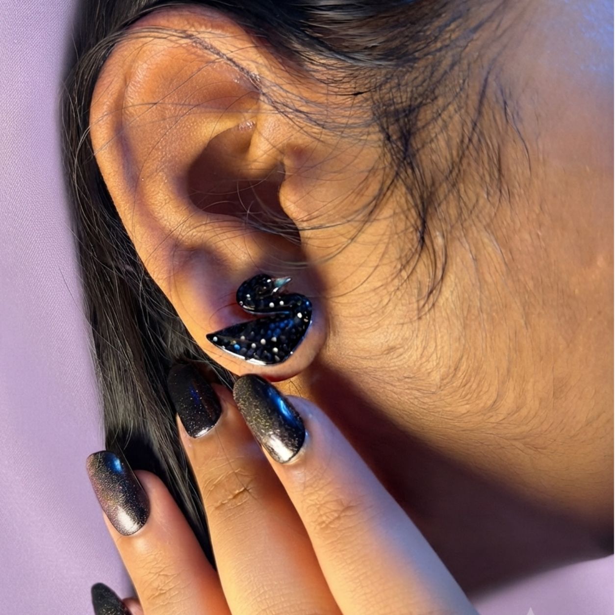 Black Swan Crystal Stud Earrings for Women